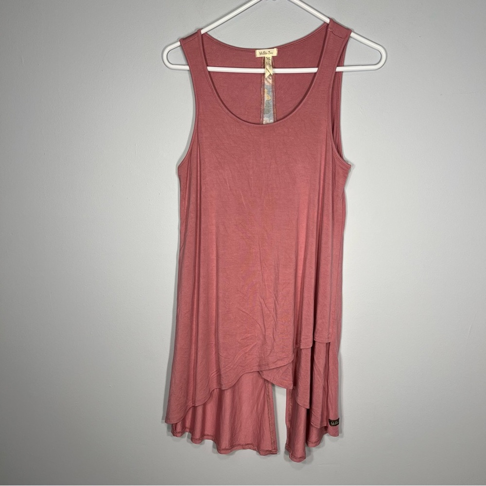 Matilda Jane Shirt Womens Extra Small Pink Tunic Layers Mixed Media Tank Top